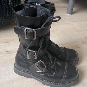 Demonia Black Leather Zipper Boots